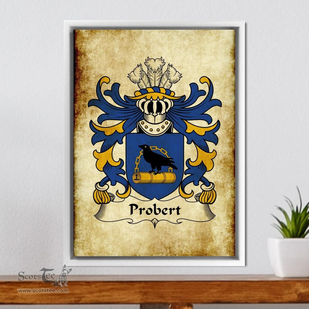 ScotsTee Shop Welsh Probert (of Pant-glas, Tryleg, Monmouthshire) Coat of Arms Family Crest Welsh Framed Canvas Print