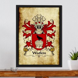 ScotsTee Shop Welsh Watkin (AP JOHN HIR, of Breconshire) Coat of Arms Family Crest Welsh Framed Canvas Print