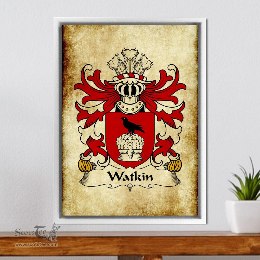 ScotsTee Shop Welsh Watkin (AP JOHN HIR, of Breconshire) Coat of Arms Family Crest Welsh Framed Canvas Print
