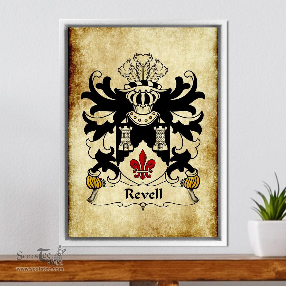 ScotsTee Shop Welsh Revell (of Cilgerran, Pembrokeshire) Coat of Arms Family Crest Welsh Framed Canvas Print