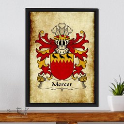 ScotsTee Shop Welsh Mercer (of Temby, Pembrokeshire) Coat of Arms Family Crest Welsh Framed Canvas Print