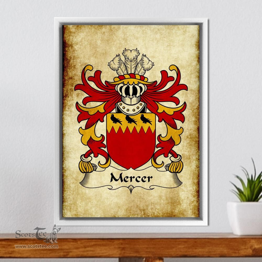 ScotsTee Shop Welsh Mercer (of Temby, Pembrokeshire) Coat of Arms Family Crest Welsh Framed Canvas Print