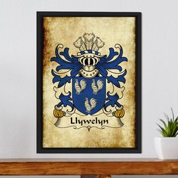 ScotsTee Shop Welsh Llywelyn (AB ALETH, King of Dyfed) Coat of Arms Family Crest Welsh Framed Canvas Print