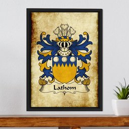 ScotsTee Shop Welsh Lathom (of Lleweni Green, Denbighshire) Coat of Arms Family Crest Welsh Framed Canvas Print