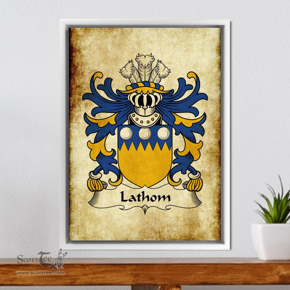 ScotsTee Shop Welsh Lathom (of Lleweni Green, Denbighshire) Coat of Arms Family Crest Welsh Framed Canvas Print