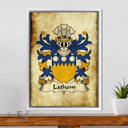 ScotsTee Shop Welsh Lathom (of Lleweni Green, Denbighshire) Coat of Arms Family Crest Welsh Framed Canvas Print