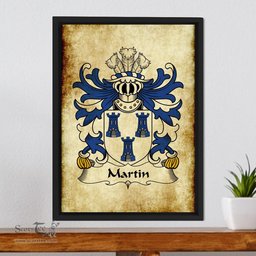 ScotsTee Shop Welsh Martin (of Pembrokeshire, lord of Treglemes) Coat of Arms Family Crest Welsh Framed Canvas Print