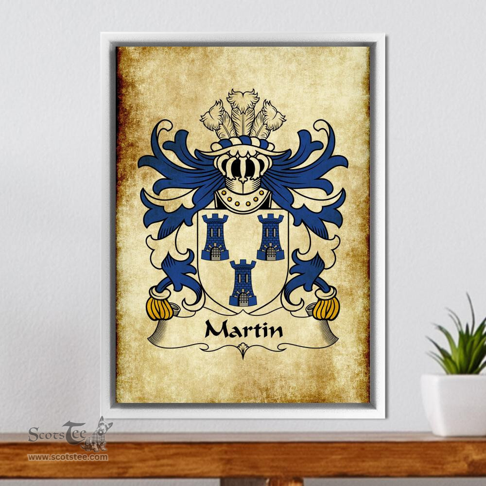 ScotsTee Shop Welsh Martin (of Pembrokeshire, lord of Treglemes) Coat of Arms Family Crest Welsh Framed Canvas Print