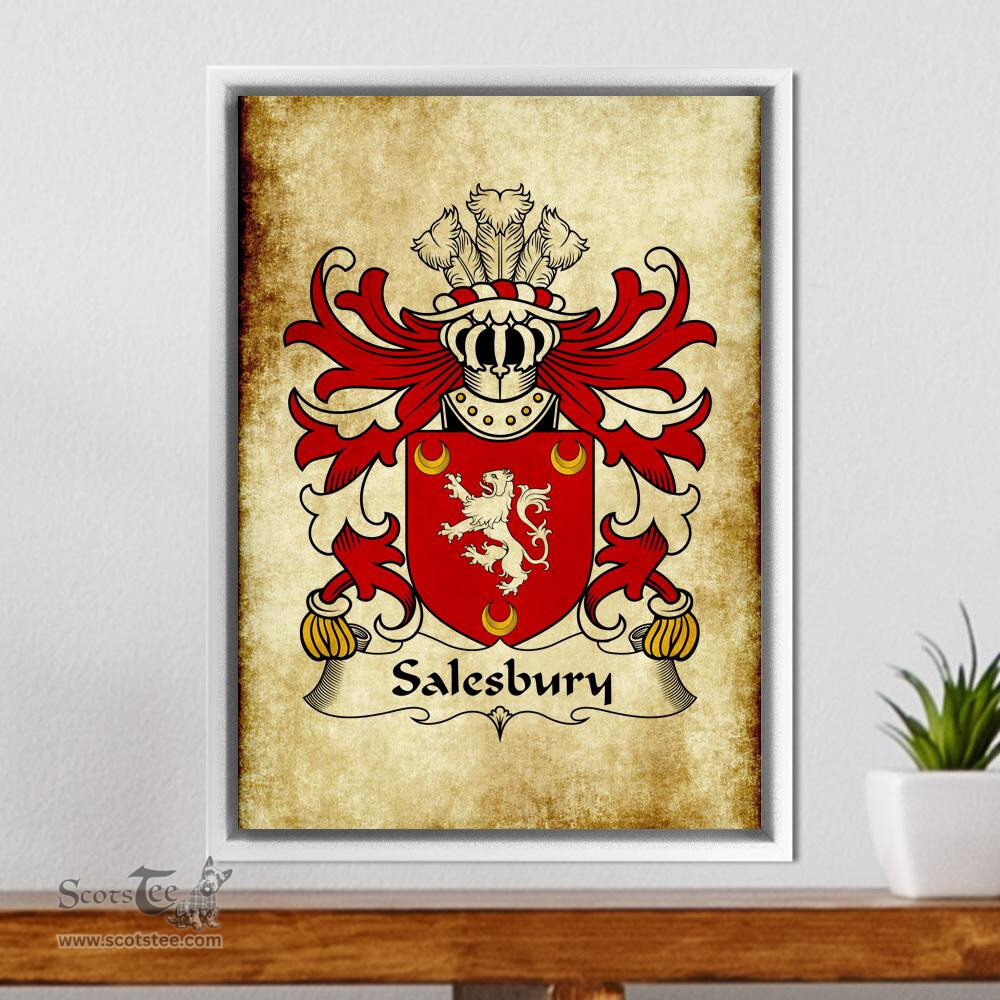 ScotsTee Shop Welsh Salesbury (of Lleweni, Denbighshire) Coat of Arms Family Crest Welsh Framed Canvas Print