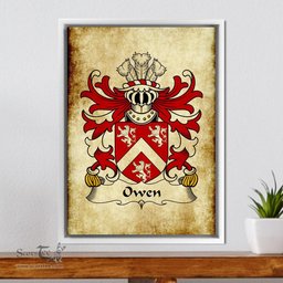 ScotsTee Shop Welsh Owen (of Caer-Fryn, Anglesey) Coat of Arms Family Crest Welsh Framed Canvas Print