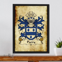 ScotsTee Shop Welsh Parry (of Poston, Herefordshire) Coat of Arms Family Crest Welsh Framed Canvas Print