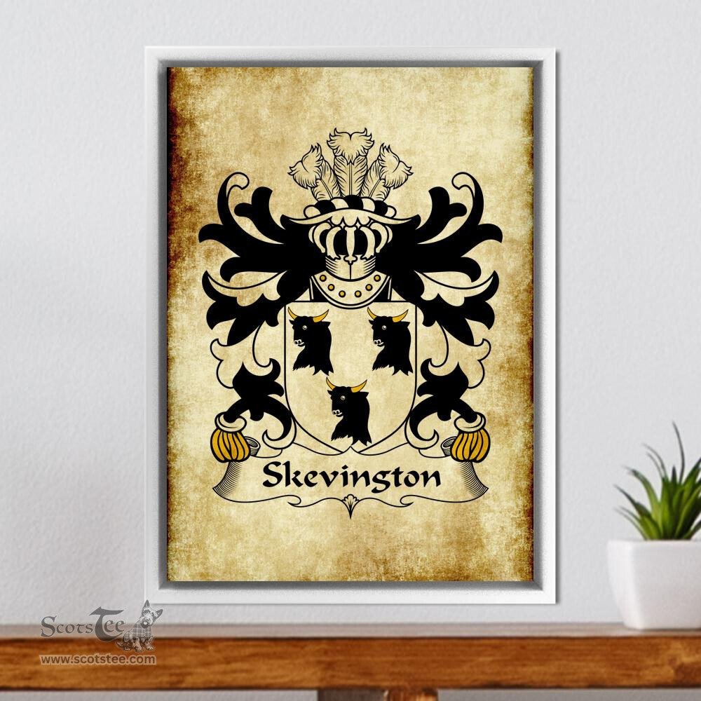 ScotsTee Shop Welsh Skevington (of Cheshire) Coat of Arms Family Crest Welsh Framed Canvas Print
