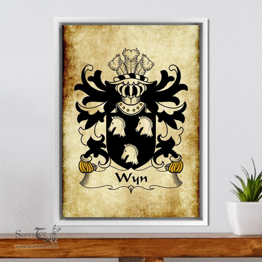 ScotsTee Shop Welsh Wyn (Cadwaladr, of Montgomeryshire) Coat of Arms Family Crest Welsh Framed Canvas Print