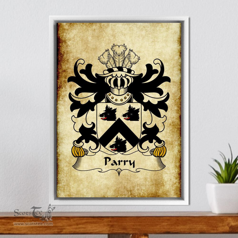 ScotsTee Shop Welsh Parry (of Basinwerk, Flint) Coat of Arms Family Crest Welsh Framed Canvas Print