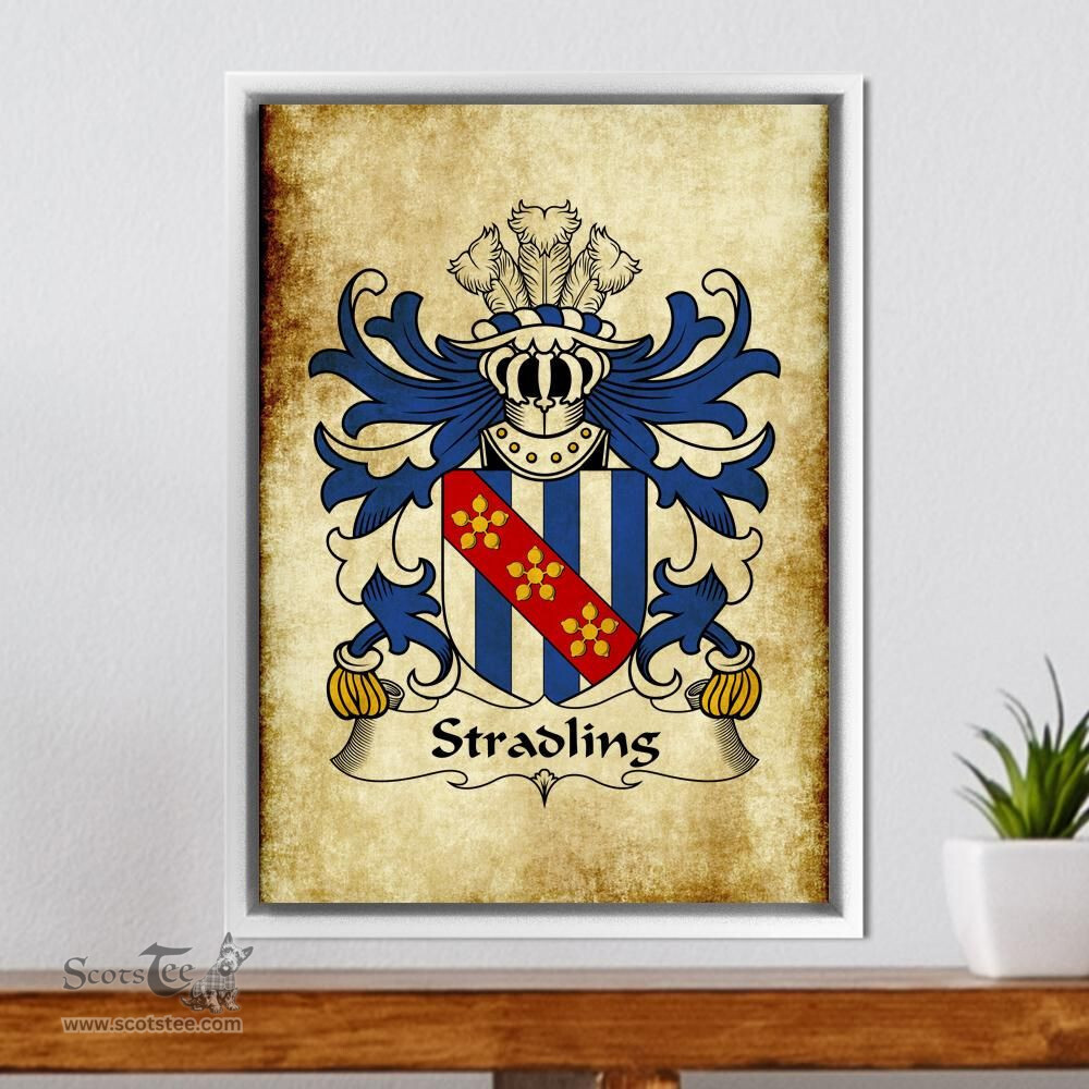 ScotsTee Shop Welsh Stradling (of St. DonatÕs, Glamorgan) Coat of Arms Family Crest Welsh Framed Canvas Print