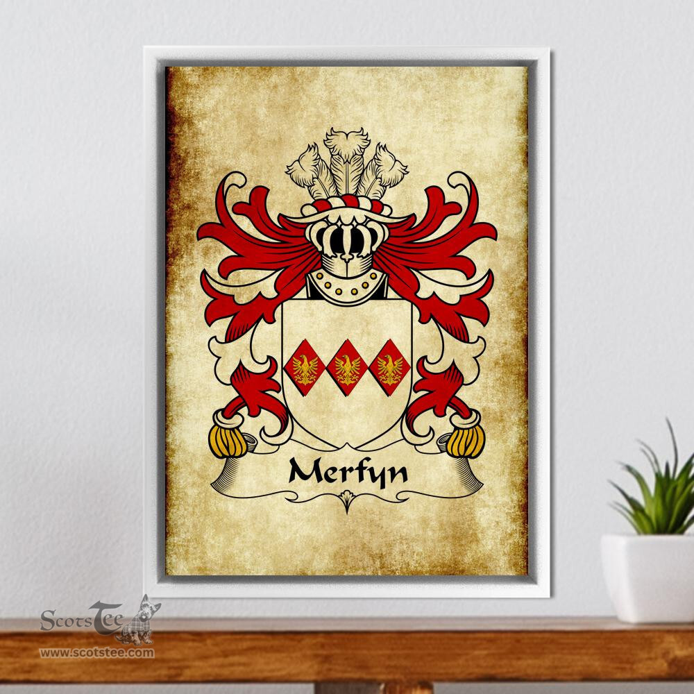 ScotsTee Shop Welsh Merfyn (FRYCH, King of Gwynedd ) Coat of Arms Family Crest Welsh Framed Canvas Print