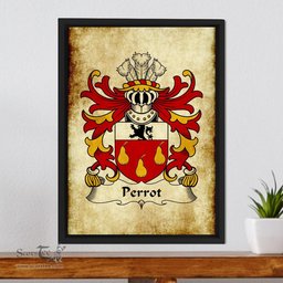ScotsTee Shop Welsh Perrot (of Haroldston, Pembrokeshire) Coat of Arms Family Crest Welsh Framed Canvas Print