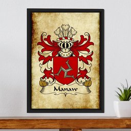 ScotsTee Shop Welsh Manaw (Brenin-King of Man) Coat of Arms Family Crest Welsh Framed Canvas Print