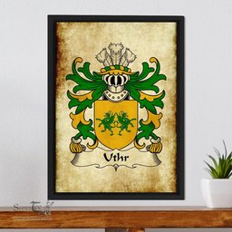 ScotsTee Shop Welsh Uthr (PENDRAGON, Father of King Arhtur) Coat of Arms Family Crest Welsh Framed Canvas Print