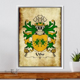 ScotsTee Shop Welsh Uthr (PENDRAGON, Father of King Arhtur) Coat of Arms Family Crest Welsh Framed Canvas Print