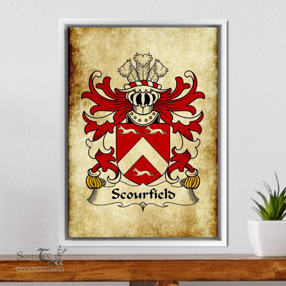 ScotsTee Shop Welsh Scourfield (of New Moat, Pembrokeshire) Coat of Arms Family Crest Welsh Framed Canvas Print