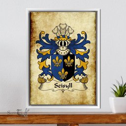 ScotsTee Shop Welsh Seisyll (AP DYFNWAL) Coat of Arms Family Crest Welsh Framed Canvas Print