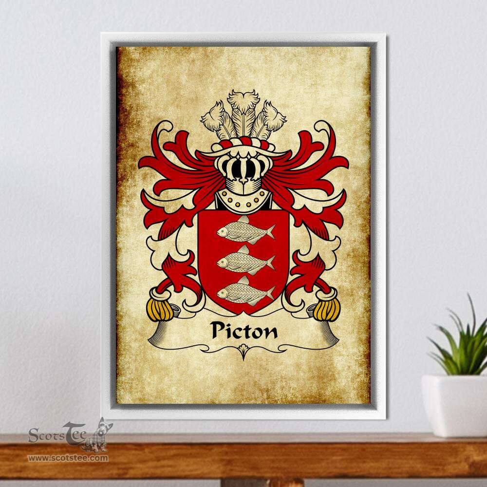 ScotsTee Shop Welsh Picton (of Pembrokeshire) Coat of Arms Family Crest Welsh Framed Canvas Print