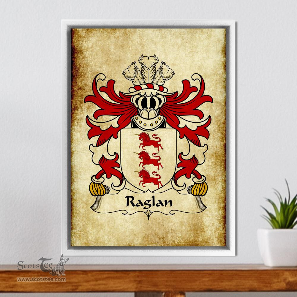 ScotsTee Shop Welsh Raglan (of Carn-lwyd, Llancarfan, Glamorgan) Coat of Arms Family Crest Welsh Framed Canvas Print