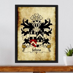 ScotsTee Shop Welsh Johns (Sir Hugh, of Swansea) Coat of Arms Family Crest Welsh Framed Canvas Print