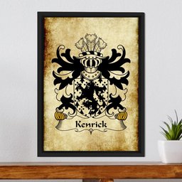 ScotsTee Shop Welsh Kenrick (of Acton Burnell and Owre, Shropshire) Coat of Arms Family Crest Welsh Framed Canvas Print