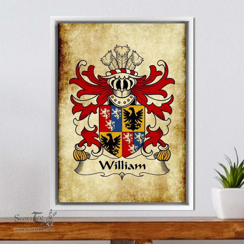 ScotsTee Shop Welsh William (Sir, AP THOMAS) Coat of Arms Family Crest Welsh Framed Canvas Print