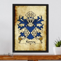 ScotsTee Shop Welsh Kerrey (of Worthern, Shropshire) Coat of Arms Family Crest Welsh Framed Canvas Print