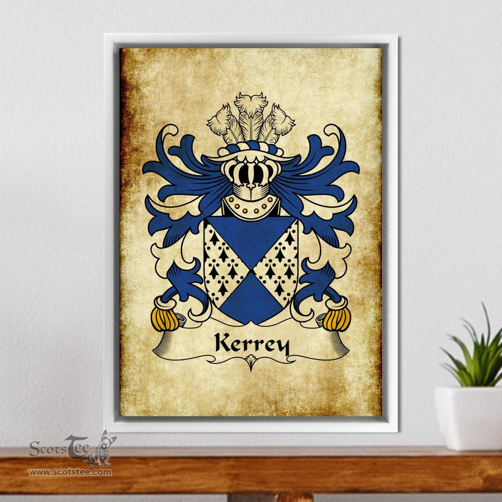 ScotsTee Shop Welsh Kerrey (of Worthern, Shropshire) Coat of Arms Family Crest Welsh Framed Canvas Print