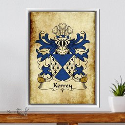ScotsTee Shop Welsh Kerrey (of Worthern, Shropshire) Coat of Arms Family Crest Welsh Framed Canvas Print
