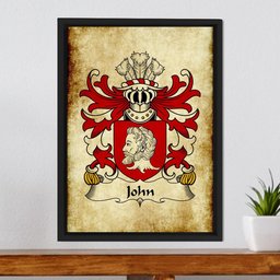 ScotsTee Shop Welsh John (AP GWILYM AP RHYS) Coat of Arms Family Crest Welsh Framed Canvas Print