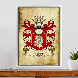 ScotsTee Shop Welsh John (AP GWILYM AP RHYS) Coat of Arms Family Crest Welsh Framed Canvas Print