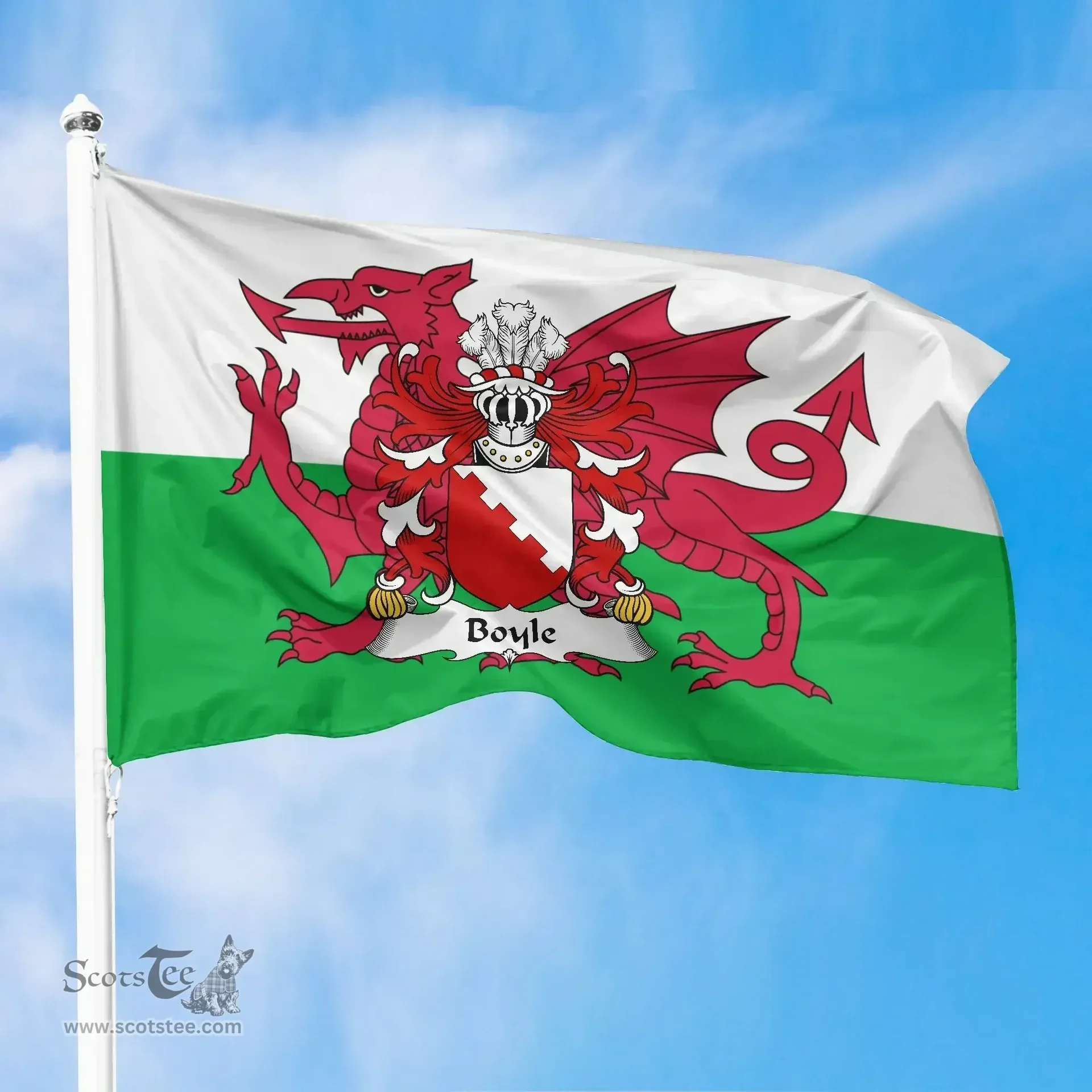 ScotsTee Shop Welsh Boyle (Herefordshire, m. Hywel Gwyn) Coat of Arms Welsh Family Crest Flag The Red Dragon The Flag of Wales