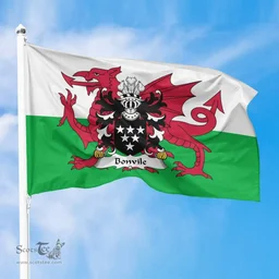 ScotsTee Shop Welsh Bonvile (of Glamorgan) Coat of Arms Welsh Family Crest Flag The Red Dragon The Flag of Wales