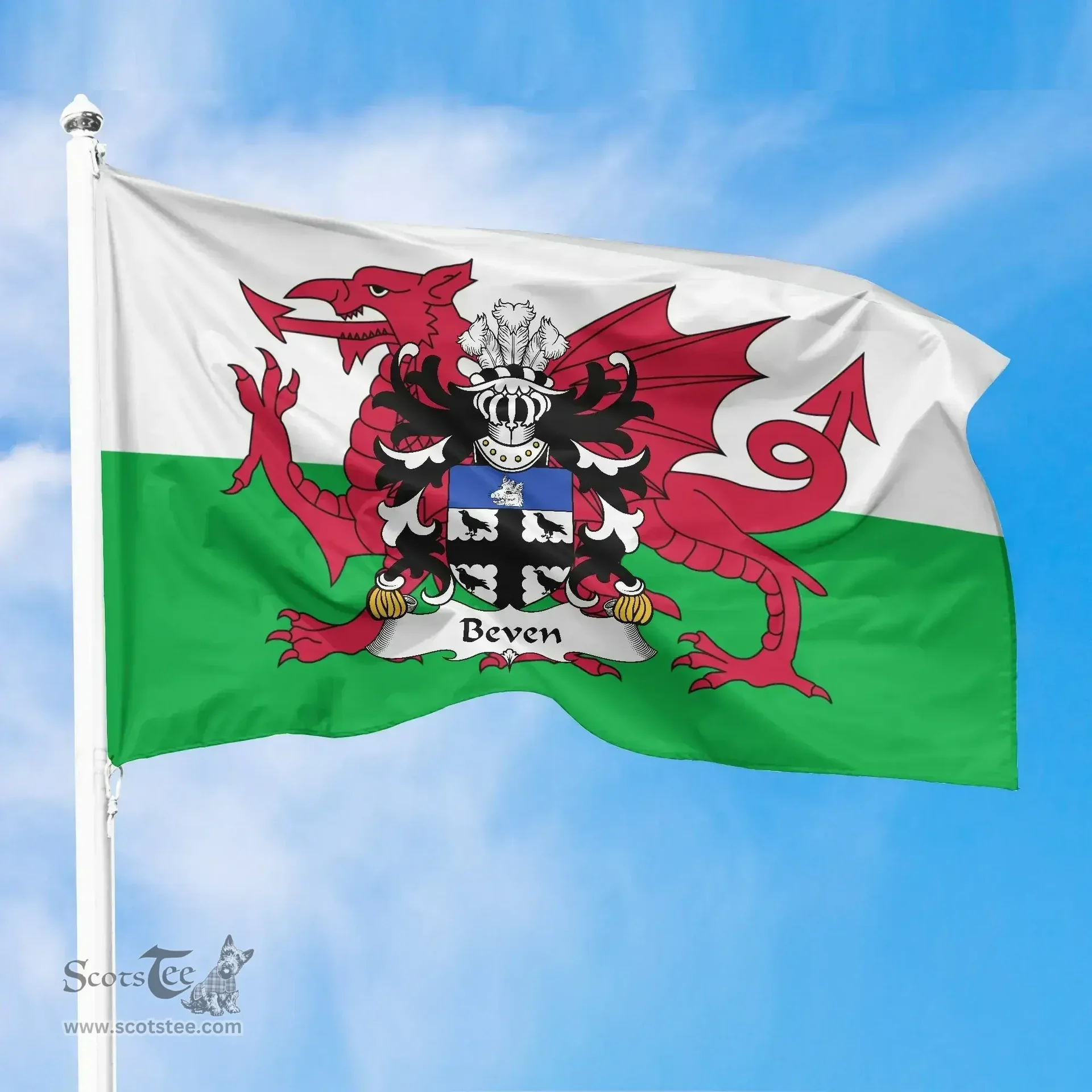 ScotsTee Shop Welsh Beven (or Bevan) Coat of Arms Welsh Family Crest Flag The Red Dragon The Flag of Wales