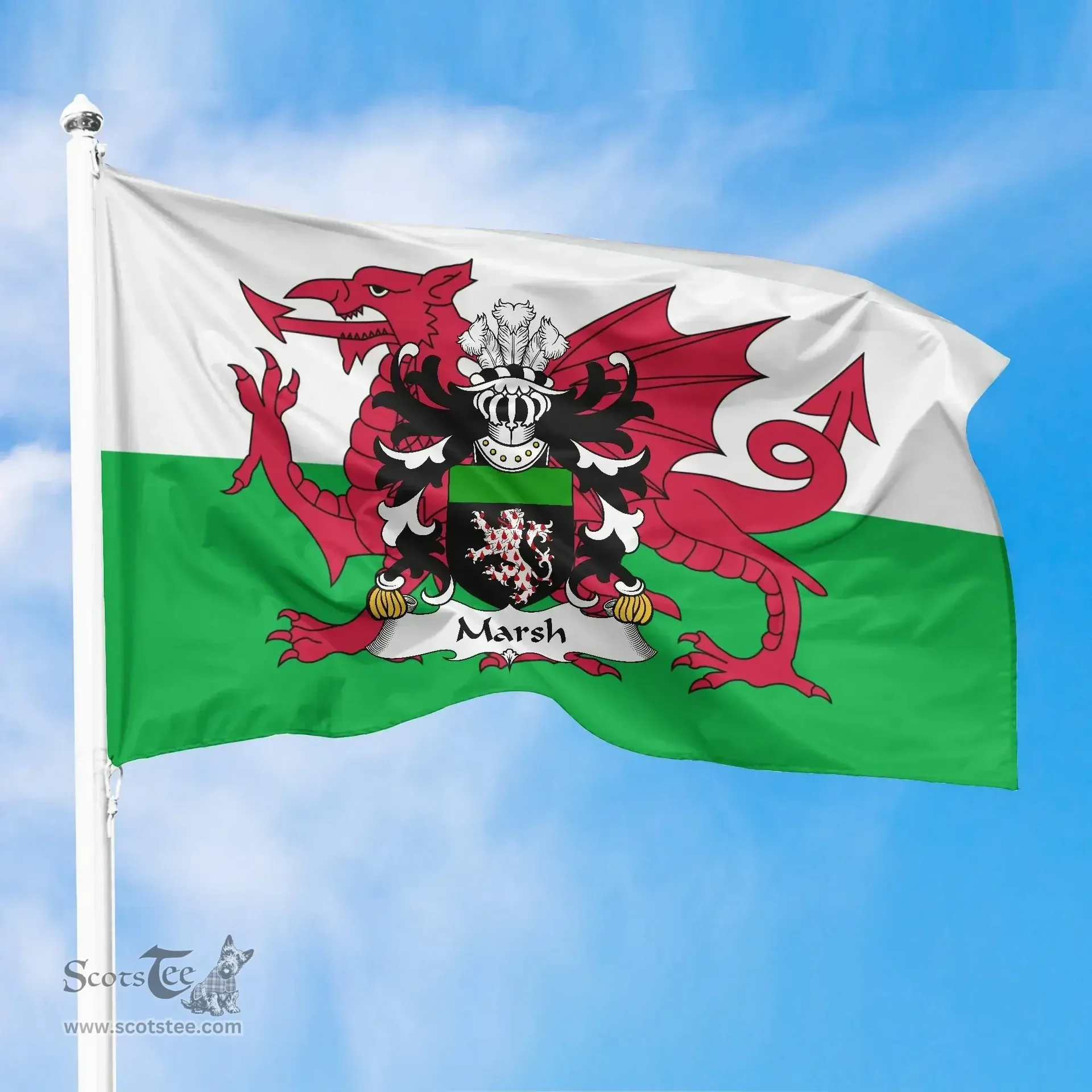 ScotsTee Shop Welsh Marsh (of Flint) Coat of Arms Welsh Family Crest Flag The Red Dragon The Flag of Wales
