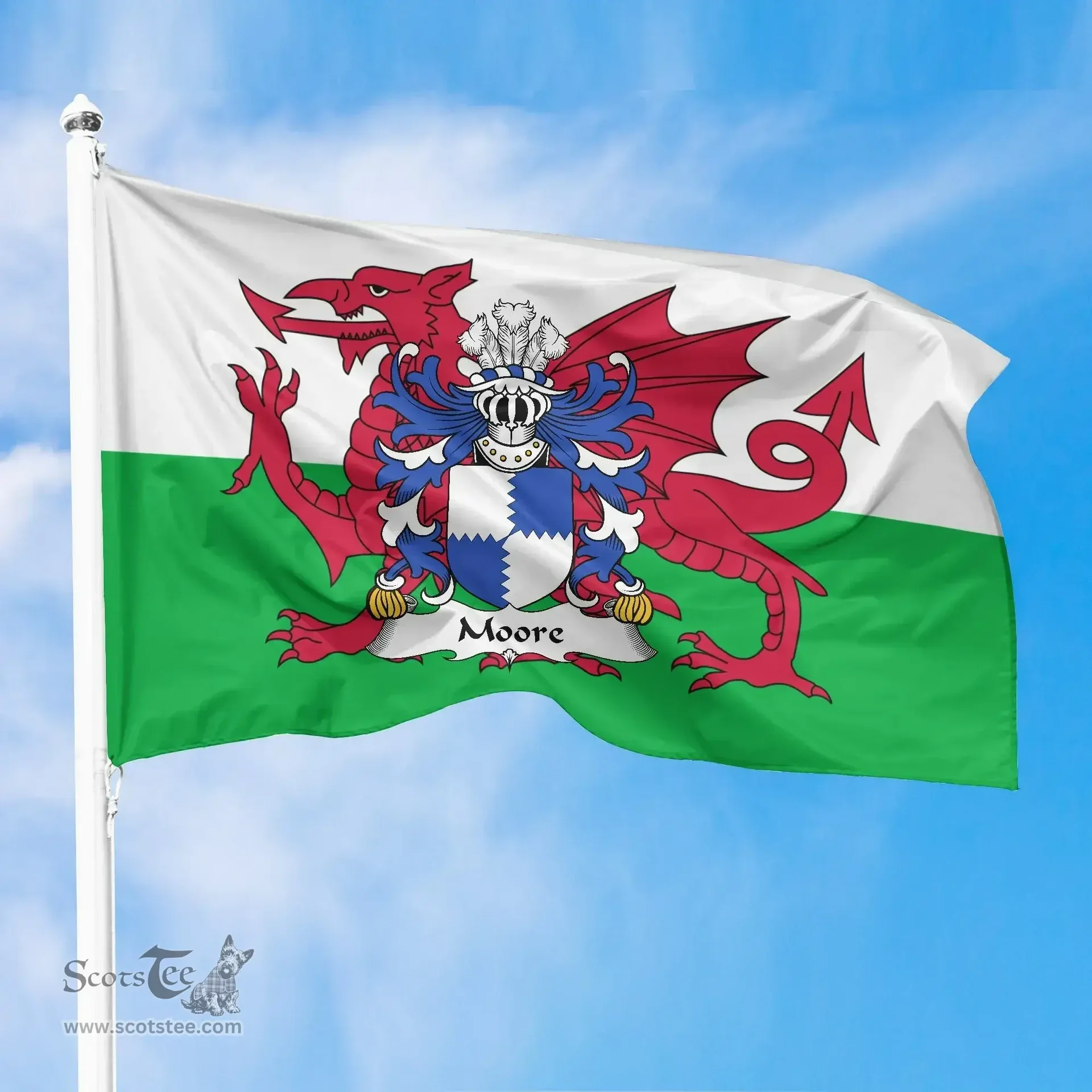 ScotsTee Shop Welsh Moore (lords of Crick, Monmouthshire) Coat of Arms Welsh Family Crest Flag The Red Dragon The Flag of Wales