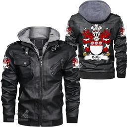 ScotsTee Shop Welsh Bellot (Burton, Denbighshire) Coat of Arms Family Crest Wales Leather Jacket
