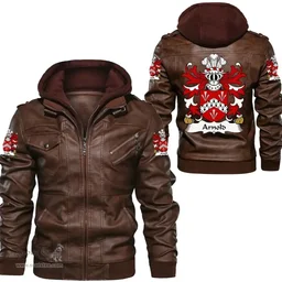 ScotsTee Shop Welsh Arnold (Sir, Acquired Llanthony Abbey) Coat of Arms Family Crest Wales Leather Jacket