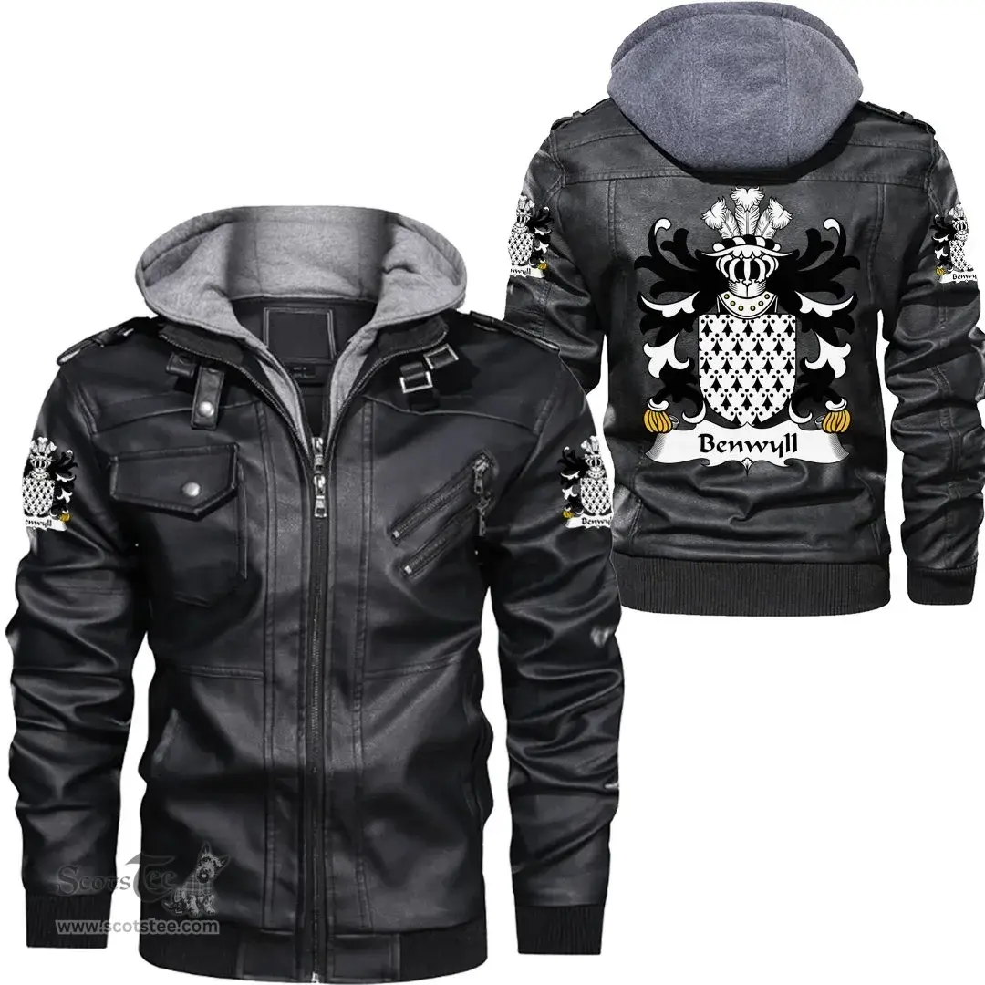 ScotsTee Shop Welsh Benwyll (or Benweill) Coat of Arms Family Crest Wales Leather Jacket