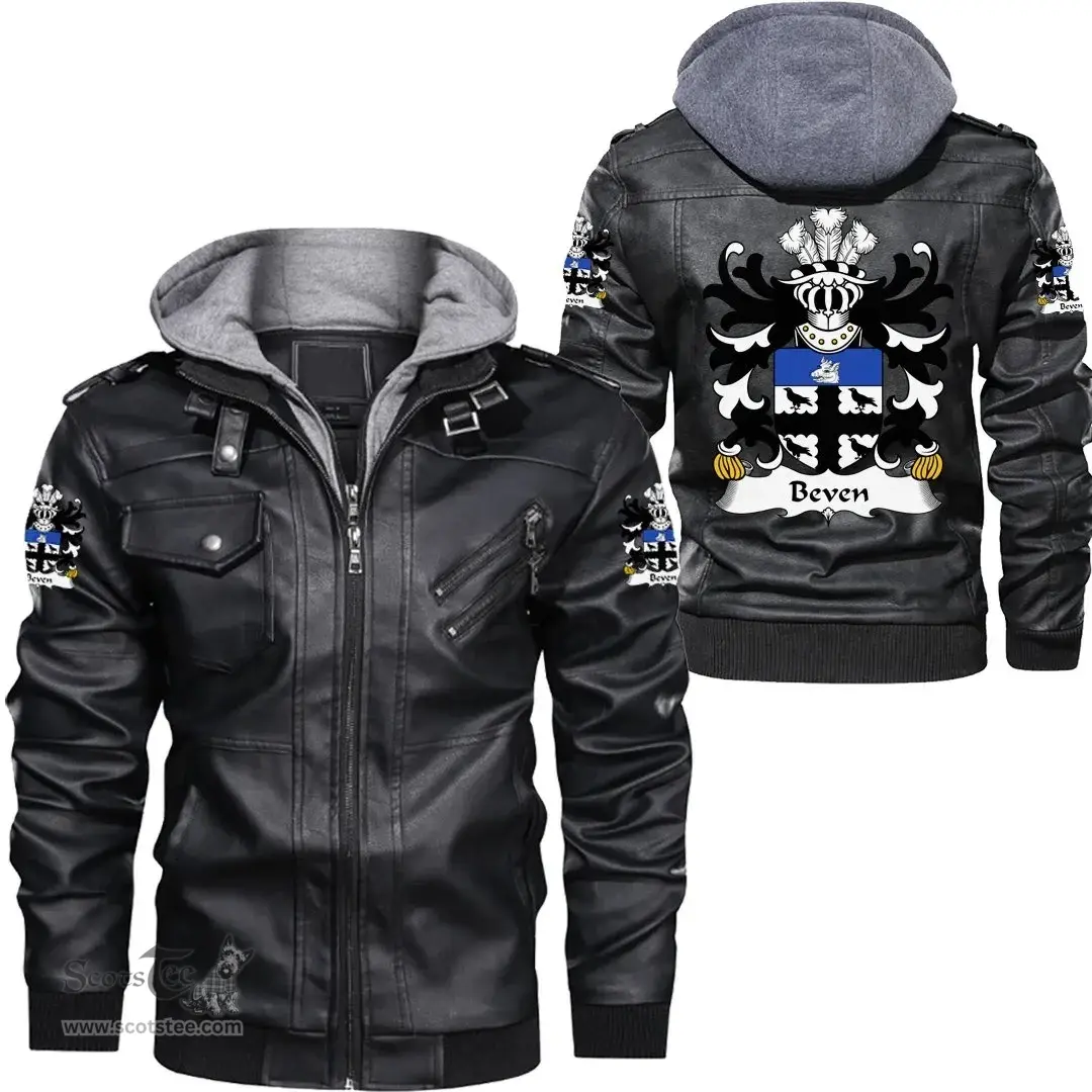 ScotsTee Shop Welsh Beven (or Bevan) Coat of Arms Family Crest Wales Leather Jacket