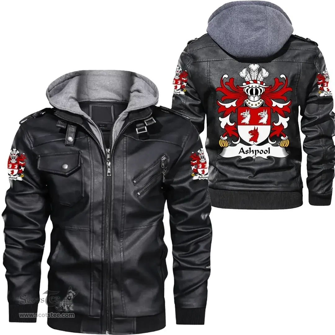 ScotsTee Shop Welsh Ashpool (of Denbighshire) Coat of Arms Family Crest Wales Leather Jacket