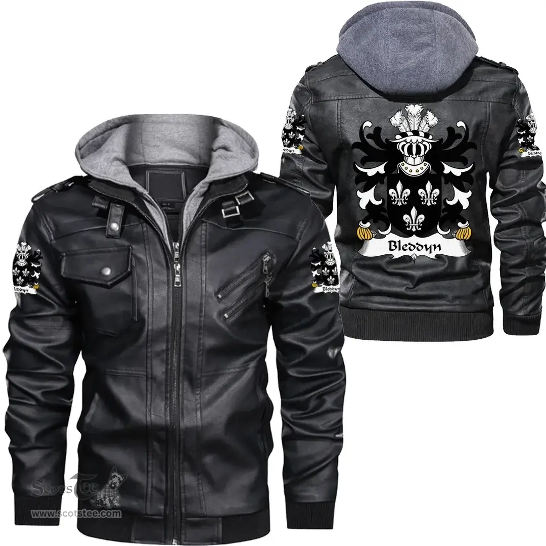 ScotsTee Shop Welsh Bleddyn (AP BLEDRUS) Coat of Arms Family Crest Wales Leather Jacket