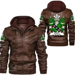 ScotsTee Shop Welsh Ashley (Caernarfon) Coat of Arms Family Crest Wales Leather Jacket