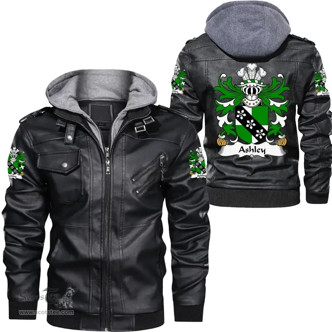 ScotsTee Shop Welsh Ashley (Caernarfon) Coat of Arms Family Crest Wales Leather Jacket
