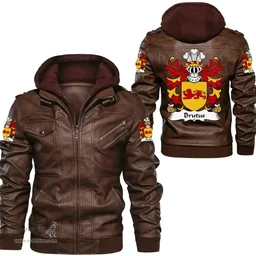 ScotsTee Shop Welsh Brutus (AP JULIUS AB ASCANIUS) Coat of Arms Family Crest Wales Leather Jacket